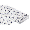 Tissu coton "oiseaux & fleurs", blanc/bleu