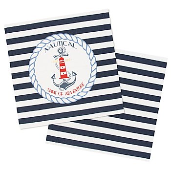 Tissu panel coton 'nautique', bleu/blanc
