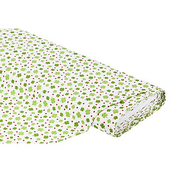 Tissu coton 'trèfle/cœurs', blanc/vert, de la série 'Mona'