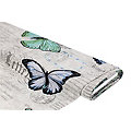 Tissu de décoration "papillons & écritures", gris/multicolore