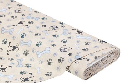 Tissu déco "pattes & os", beige/multicolore