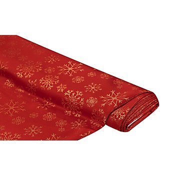 Tissu jacquard 'flocons de neige' avec fils scintillants, rouge/doré