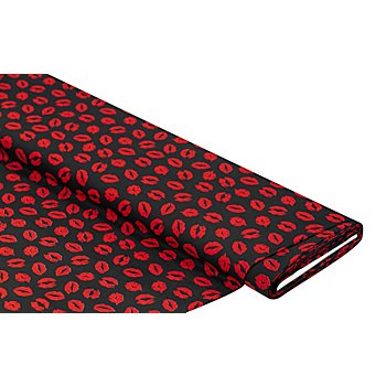 Tissu coton 'bisous', noir/rouge
