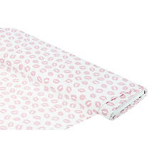 Tissu coton 'bisous', blanc/rosé