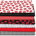 Lot de 7 coupons de tissu patchwork "bisous", noir/rouge