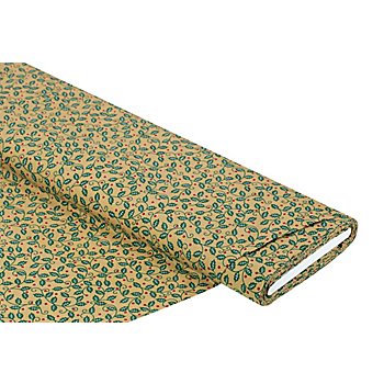 Tissu coton 'ramage de feuilles', marron clair/vert sapin, de la série Mona
