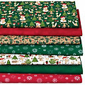 Lot de 7 coupons de tissu patchwork "bonhomme de neige/forêt", vert sapin/multicolore