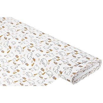 Tissu coton 'ours polaire/arbres', blanc/taupe