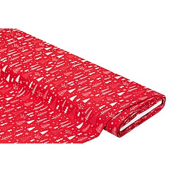 Tissu coton 'arbres/cristaux', rouge foncé/blanc