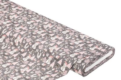 Baumwollstoff Schneemann 'Mona', dunkelgrau/rosa
