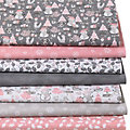 Lot de 7 coupons de tissus patchwork "bonhomme de neige", rose/gris