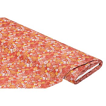 Tissu coton 'petites fleurs', rouge/orange