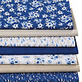 Lot de 7 coupons de tissu patchwork "roses", bleu indigo/lin