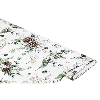 Tissu de décoration satin 'pot-pourri de fleurs séchées', blanc délavé/multicolore