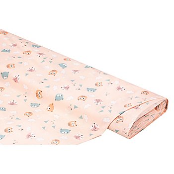 Tissu coton enduit 'animaux et nuages', rose/multicolore