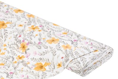 Tissu de décoration "pre fleuri", crème/ocre