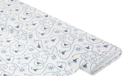 Tissu coton "bord de mer", blanc/bleu