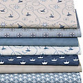 Lot de 7 coupons de tissu patchwork "voiliers", bleu clair/gris