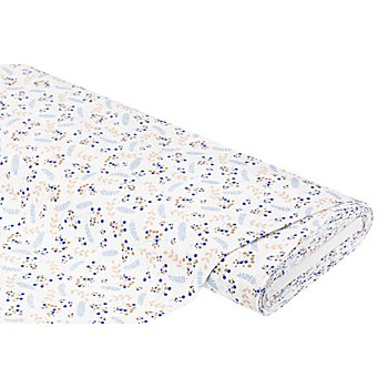  Tissu coton 'plantes', blanc/bleu/blush