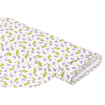Tissu coton 'lavande/papillons', blanc/multicolore