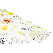 Tissu linge de table épongeable / toile cirée 'fruits de l'été', crème/vert clair