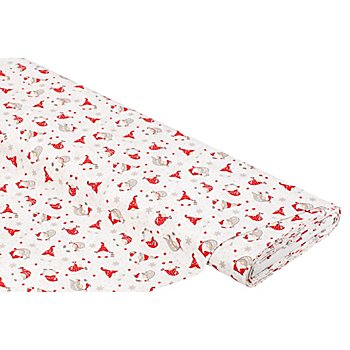 Tissu coton ' petits lutins', blanc/rouge, de la série ' Mona'