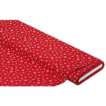 Tissu coton 'flocons de neige', rouge/blanc, de la série 'Mona'