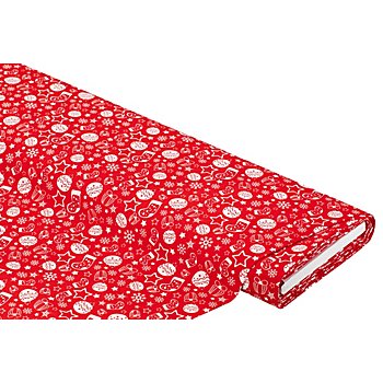 Tissu coton 'motifs de Noël', rouge clair/blanc