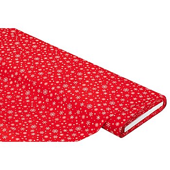 Tissu coton 'flocons de neige', rouge/blanc, de la série ' Mona'
