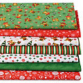 Lot de 7 coupons de tissu patchwork "bébés rennes", vert/rouge/blanc