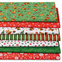 Lot de 7 coupons de tissu patchwork 'bébé rennes', vert/rouge/blanc