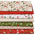Lot de 7 coupons de tissu patchwork "Noël classique", écru/multicolore