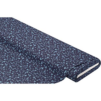 Tissu coton 'ramage de feuilles', bleu marine/bleu clair, de la série 'Mona'