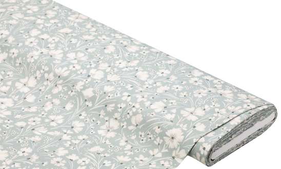 Baumwollstoff mit Blumen "Elsa", jade-color
