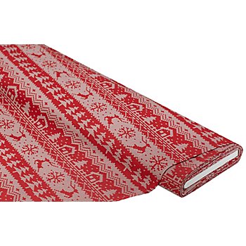 Tissu coton 'motifs norvégiens', rouge/blanc