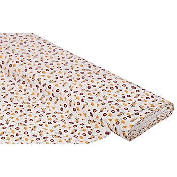 Tissu coton 'fleurs et fruits d'automne', blanc/multicolore, de la série 'Mona'