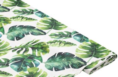 Tissu coton enduit « feuilles de monstera », tons verts/blanc cassé