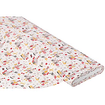 Tissu coton 'Poules au tricot', blanc/multicolore, de la série Mona