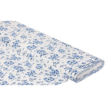 Tissu coton 'roses', blanc/bleu, de la série Mona