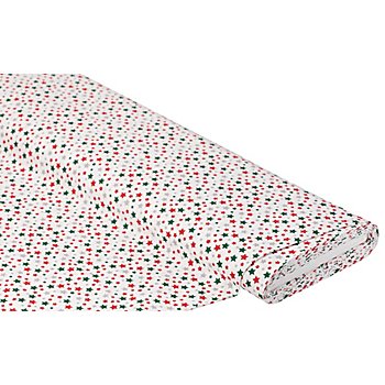 Tissu coton 'étoiles', blanc/vert/rouge/gris, de la série 'Mona'