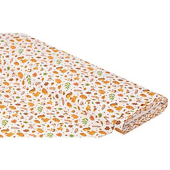 Tissu coton 'animaux d'automne', blanc/multicolore, de la série 'Mona'