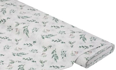 Tissu coton "rameaux" blanc/multicolore