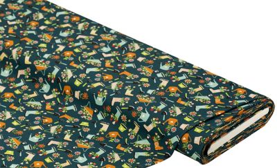 Tissu coton "jardin", pétrole/multicolore, de la série "Mona"