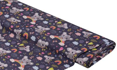 Tissu coton "koala", bleu foncé/multicolore