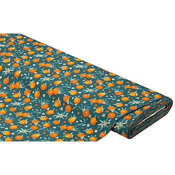 Tissu coton 'oranges', pétrole/coloré, série 'Mona'