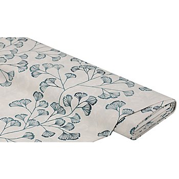 Tissu de décoration 'feuilles de ginkgo', gris clair/pétrole, de la série 'Lorena'