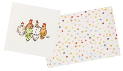 Tissu panel canevas "poules", crème/multicolore