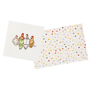 Tissu panel canevas 'poules', crème/multicolore