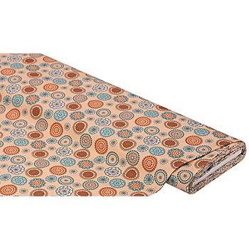 Tissu coton 'mandalas', saumon/multicolore, de la série 'Mona'