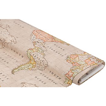Tissu déco 'carte du monde', beige/multicolore, de la série Lorena